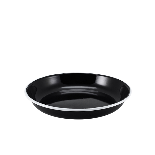 Enamel Rice/Pasta Plate Black with White Rim 24cm - 45624BK