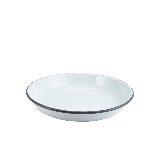 Enamel Rice/Pasta Plate White with Grey Rim 24cm - 45624WHG