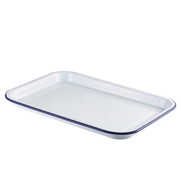Enamel Serving Tray White with Blue Rim 38.2x26.4x2.2cm - 942938WH