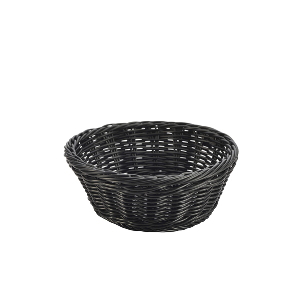 Black Round Polywicker Basket 21Dia x 8cm - PWB-21BK (Pack of 6)